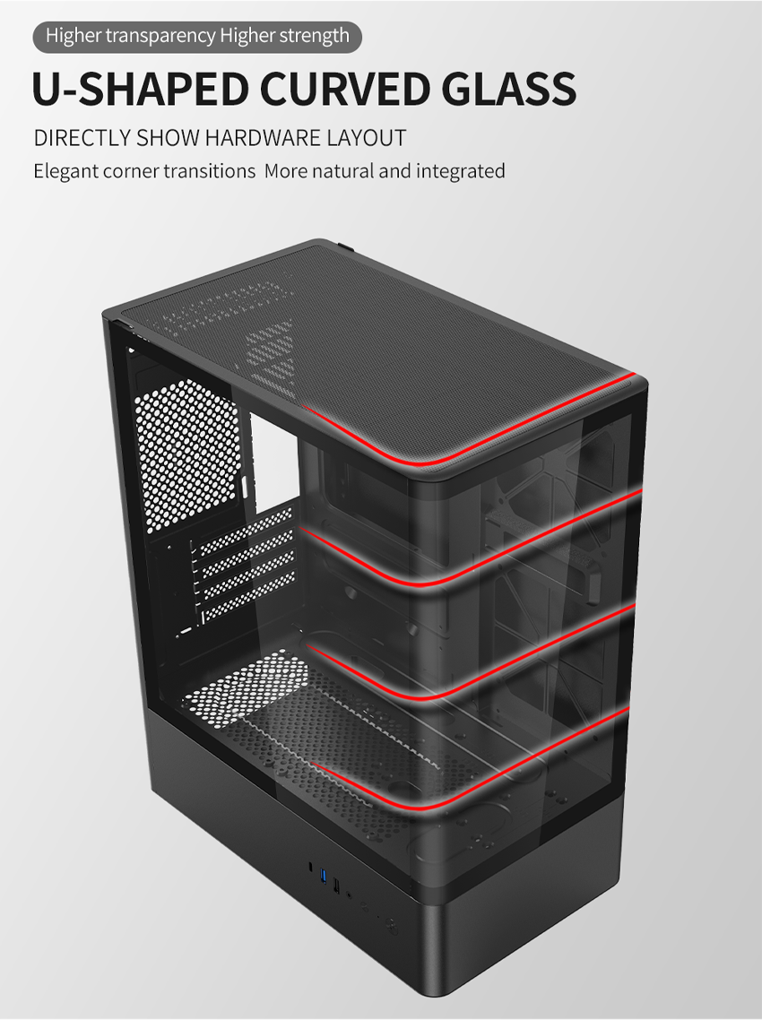NVISION Clearview Elite Gaming PC Case ATX Tempered Glass Mid Tower ...