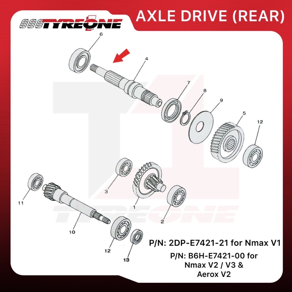 Yamaha Axle Drive for NMAX V1 V2 V3 2DP-E7421-21 / B6H-E7421-00 ...