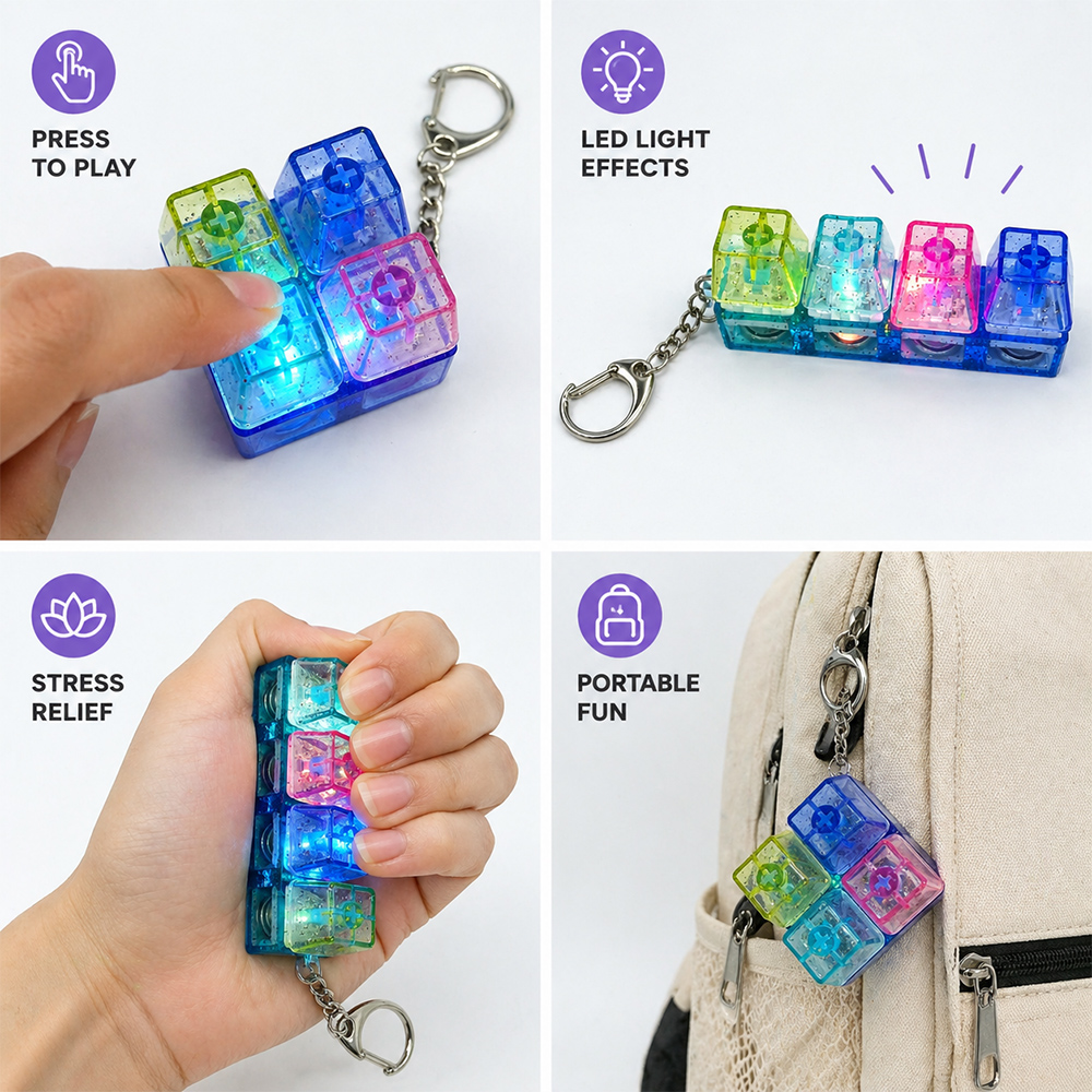 Mini Keyboard Keychain Toy with LED Light Macaron Color Cute Pressing ...