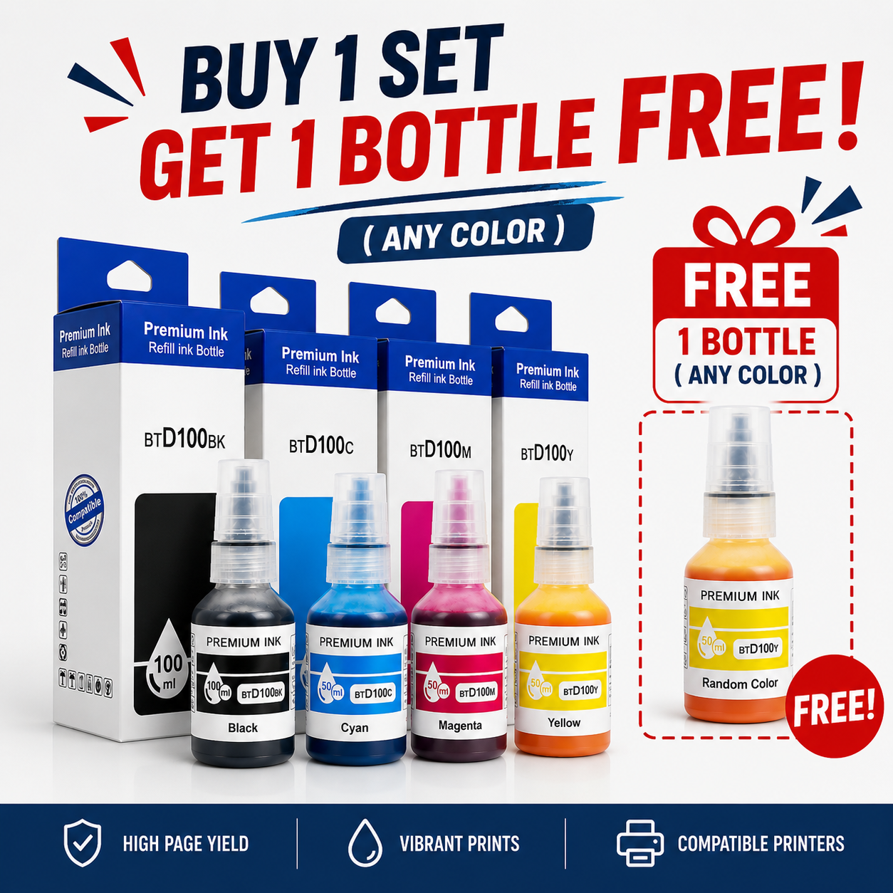 BUY 4 GET 1 FREE Brother BT-D100 Compatible Ink Refill for T230 T430W ...