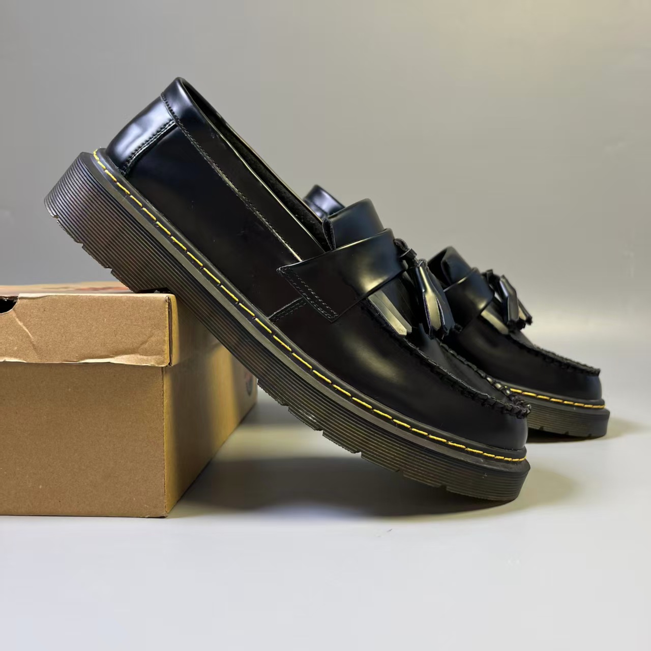 KMY new arrived black Tassel loafers student leather shoes slip on men ...