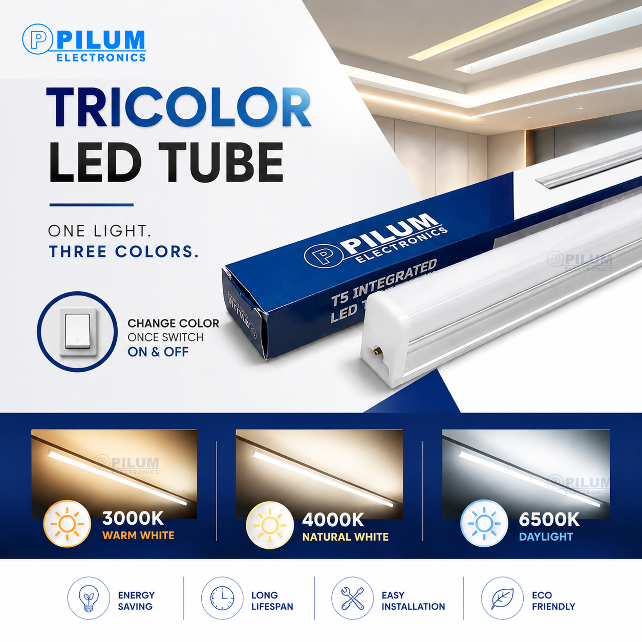 T5 Integrated LED Tube Tricolor Square Type Plastic Base 5W 6W 10W 14W ...