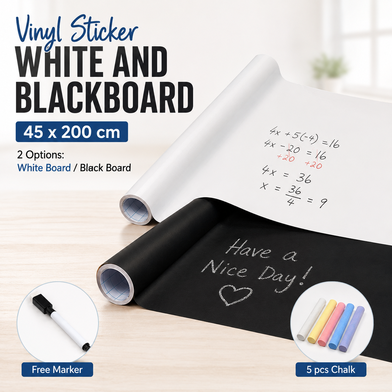 Removable Vinyl Whiteboard and Blackboard Sticker 45 x 200 cm Wall ...