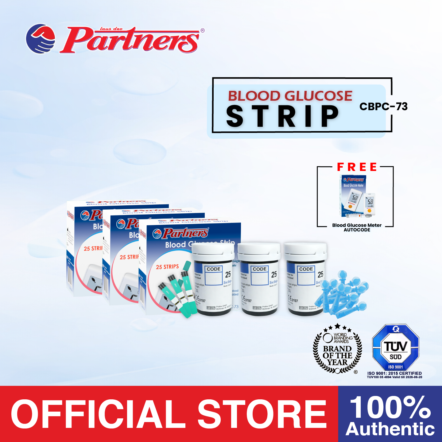 Partners GlucoLeader Value Blood Glucose Test Strip 75 pcs with Free ...