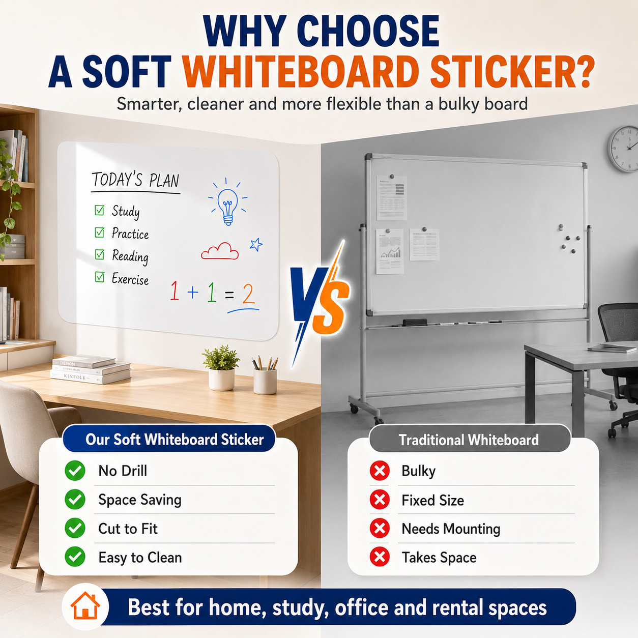Magnetic Whiteboard Wall Sticker Soft Dry Erase White Board Sticker 6 ...