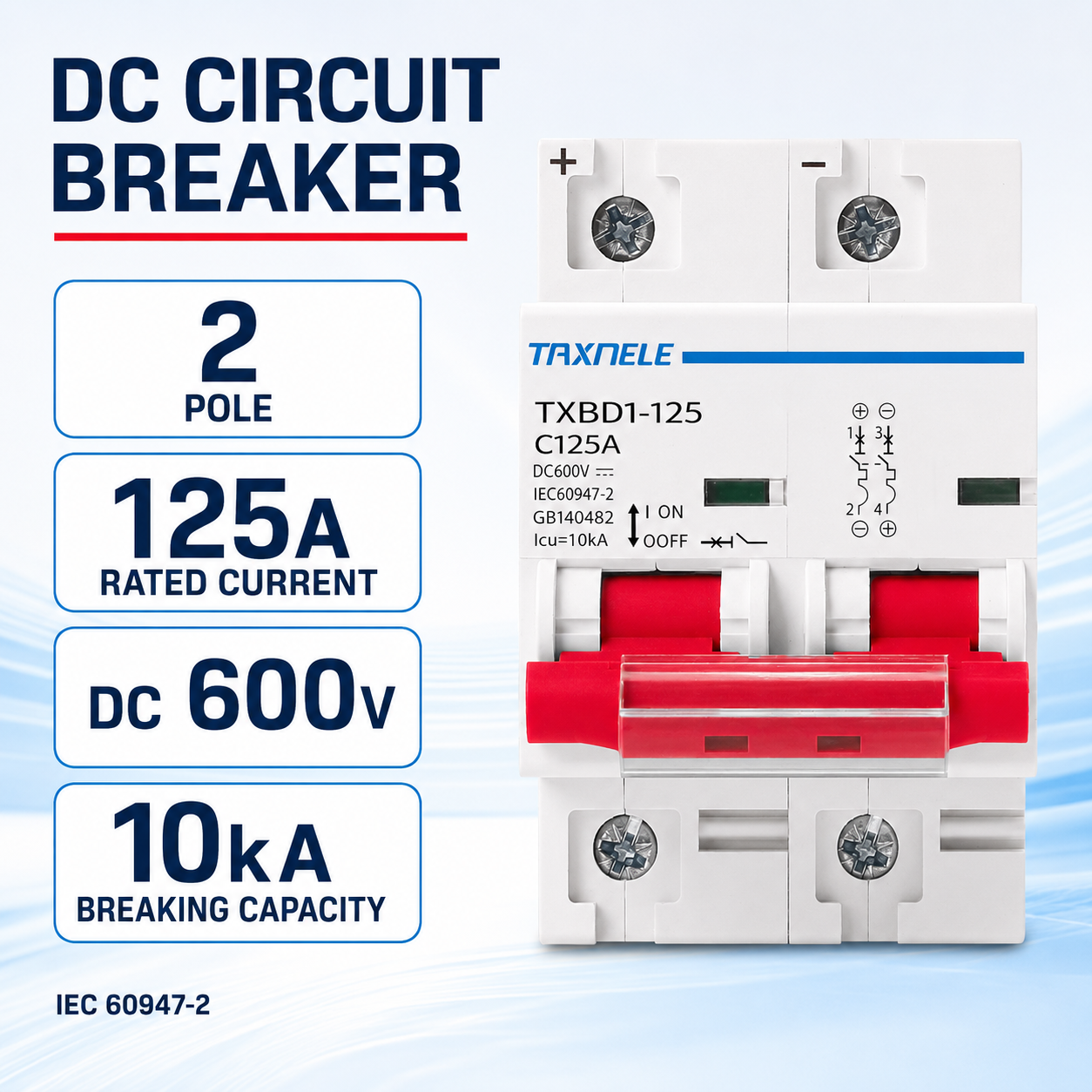 TAXNELE 2P DC 600V Solar Mini Circuit Breaker Switch 125A 100A 80A AC ...