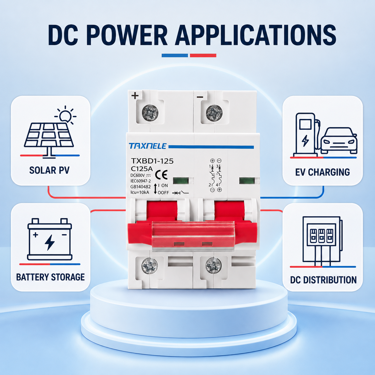 TAXNELE 2P DC 600V Solar Mini Circuit Breaker Switch 125A 100A 80A AC ...