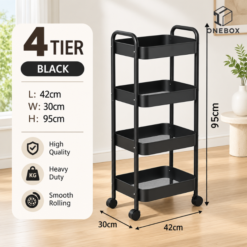 Metal Trolley Cart with Wheels Multi-layer Storage Rack Kitchen Storage ...
