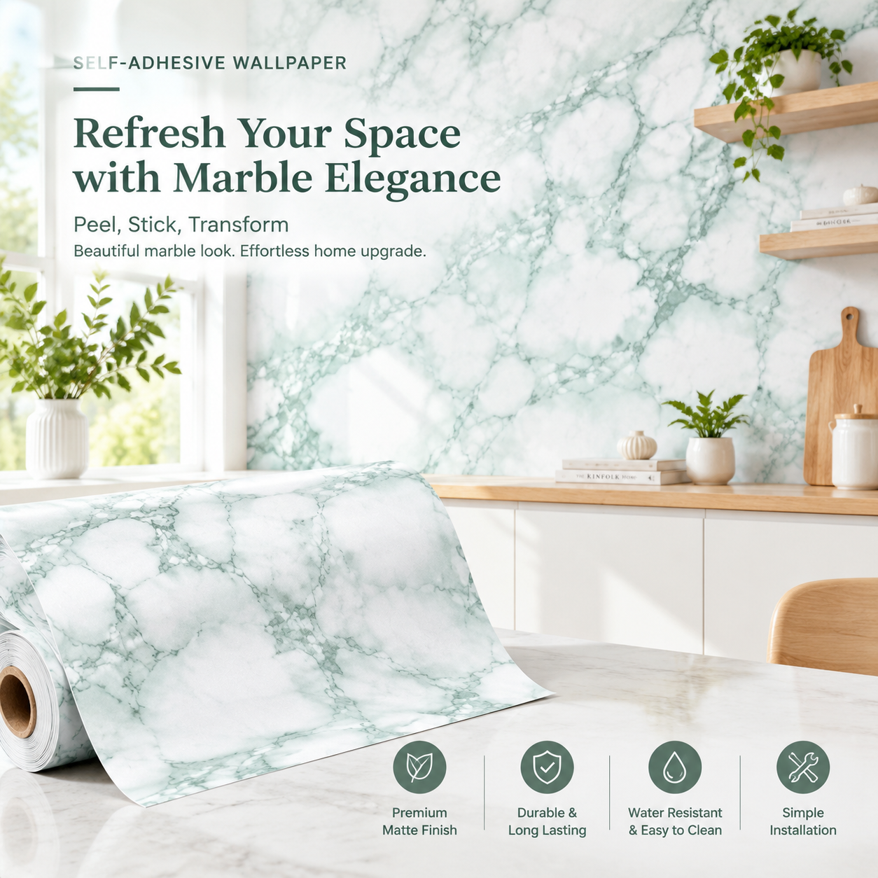 Supermax Green Marble Design Wallpaper 10M by 45CM PVC Self-adhesive ...