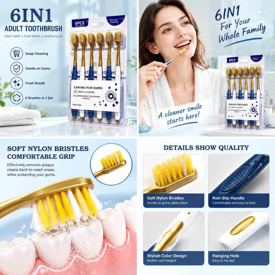 Toothbrush Medium Soft Dental Cleaner Elastic Gum Care Adult & Kids ...