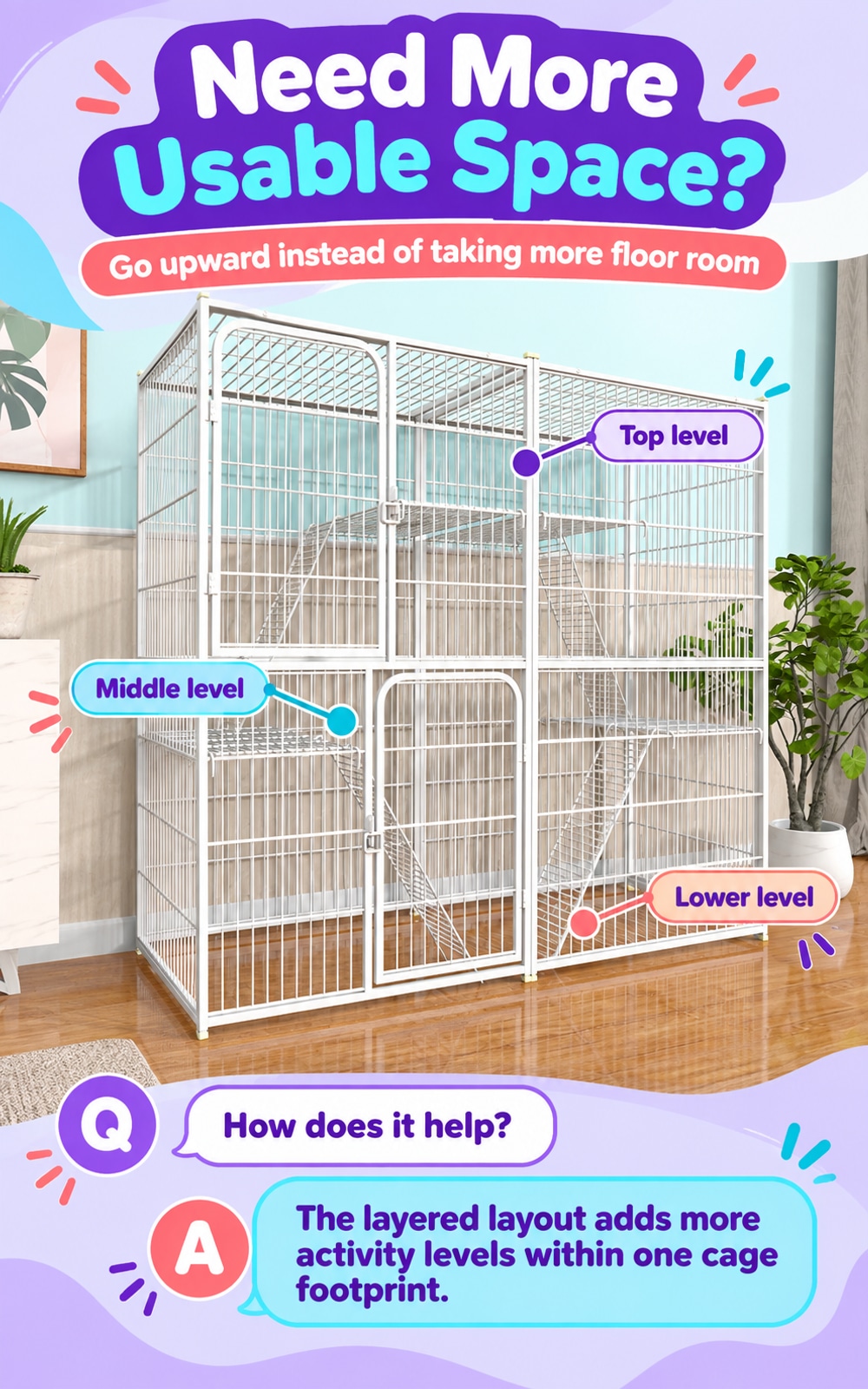 Heavy Duty Cat Cage Large Indoor Pet House Safe Lock Anti-Escape Design ...