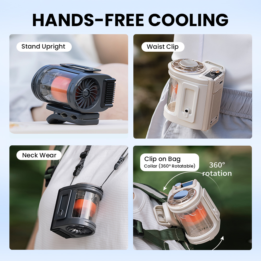 Orashare WF04C Waist Fan Ice Cooling 5 Strong Wind Hands Free Portable ...
