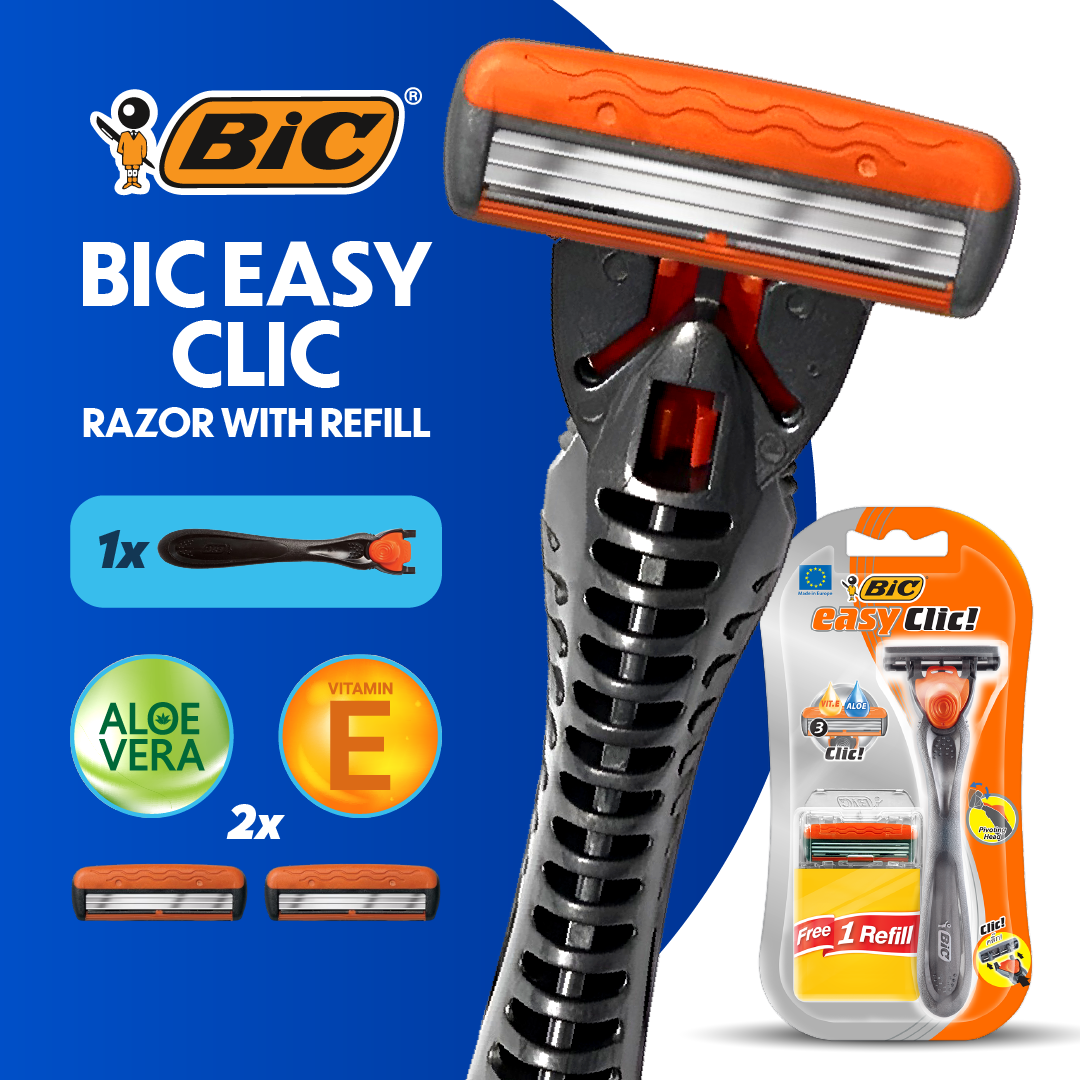 BIC Easy Clic! Reusable Shaver 1 Razor Handle + 2 Refills (Triple ...