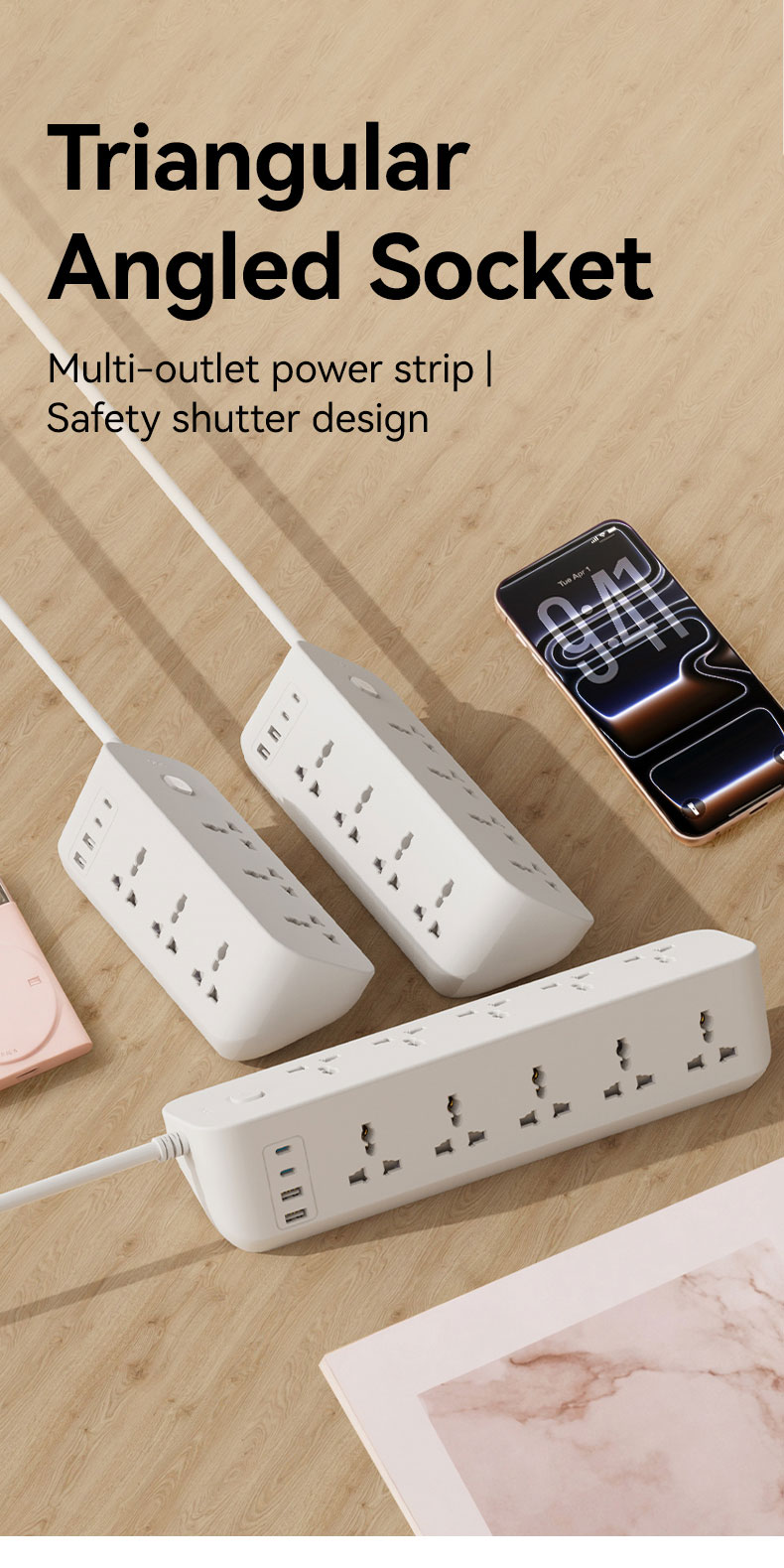 Deli NEW 6/8/10 Triangular Universal Socket 3/5M Extension Cord Socket ...