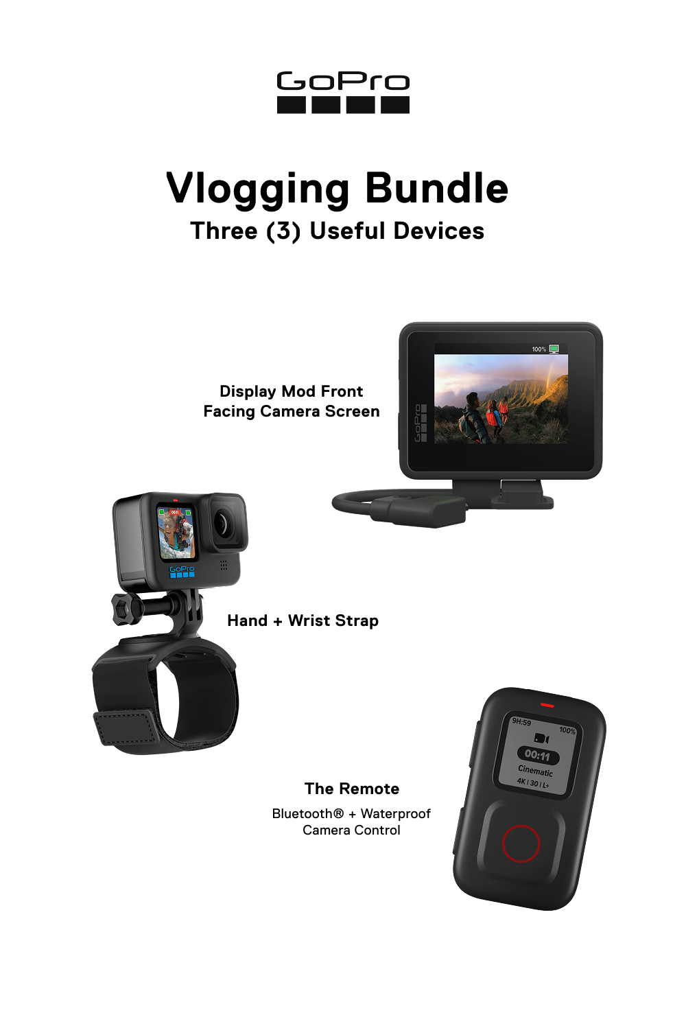 GoPro Vlogging Bundle - Hand and Wrist Strap, Display Mod, and Smart ...
