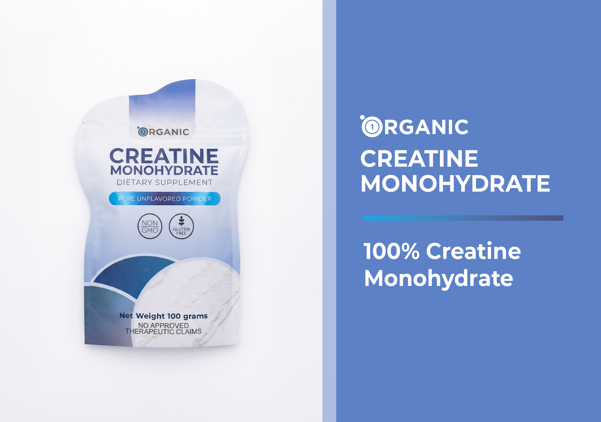 1ORGANIC PURE CREATINE MONOHYDRATE POWDER 100g Unflavored Pouch Non-GMO ...