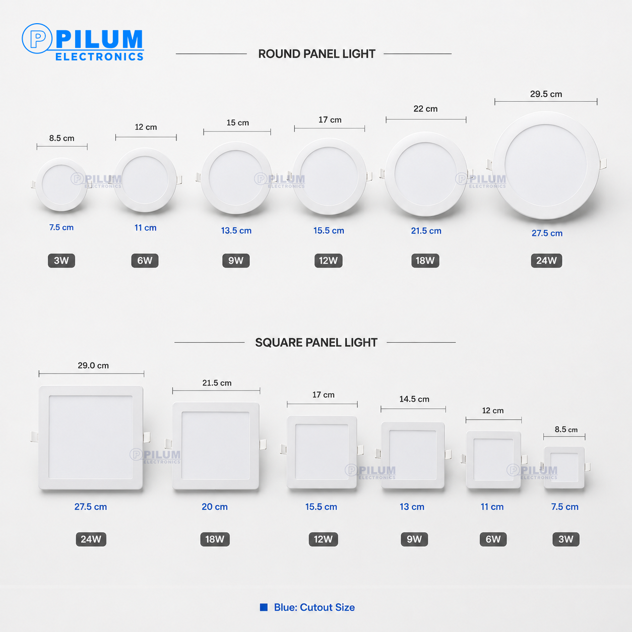 PILUM Recessed LED Panel Light Round Square 3W 6W 9W 12W 18W 24W ...