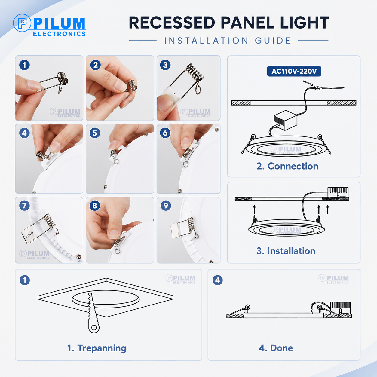 PILUM Recessed LED Panel Light Round Square 3W 6W 9W 12W 18W 24W ...