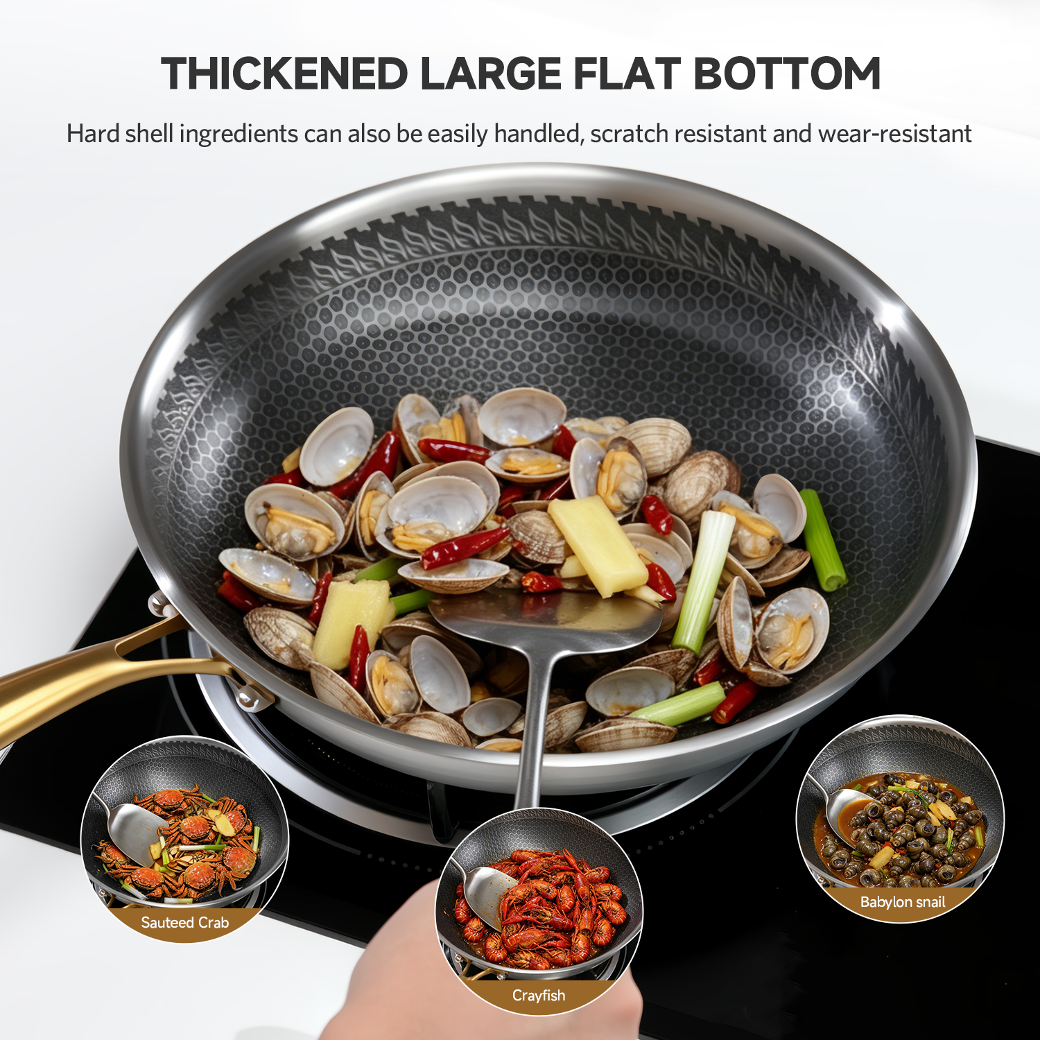 SUPVIBE 316 Stainless Steel Frying Pan Honeycomb coating with lid No ...
