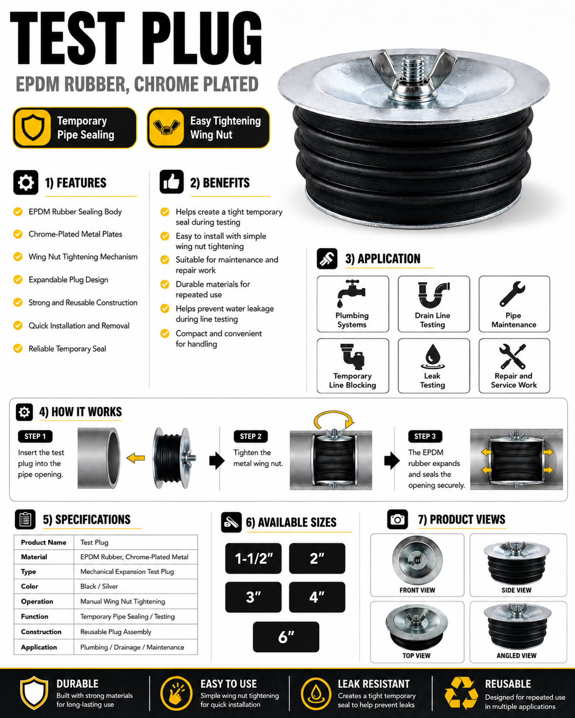 Test Plug, Water Test Plug, Plumbing Plug, Plumbing Test Plug for Pipe ...