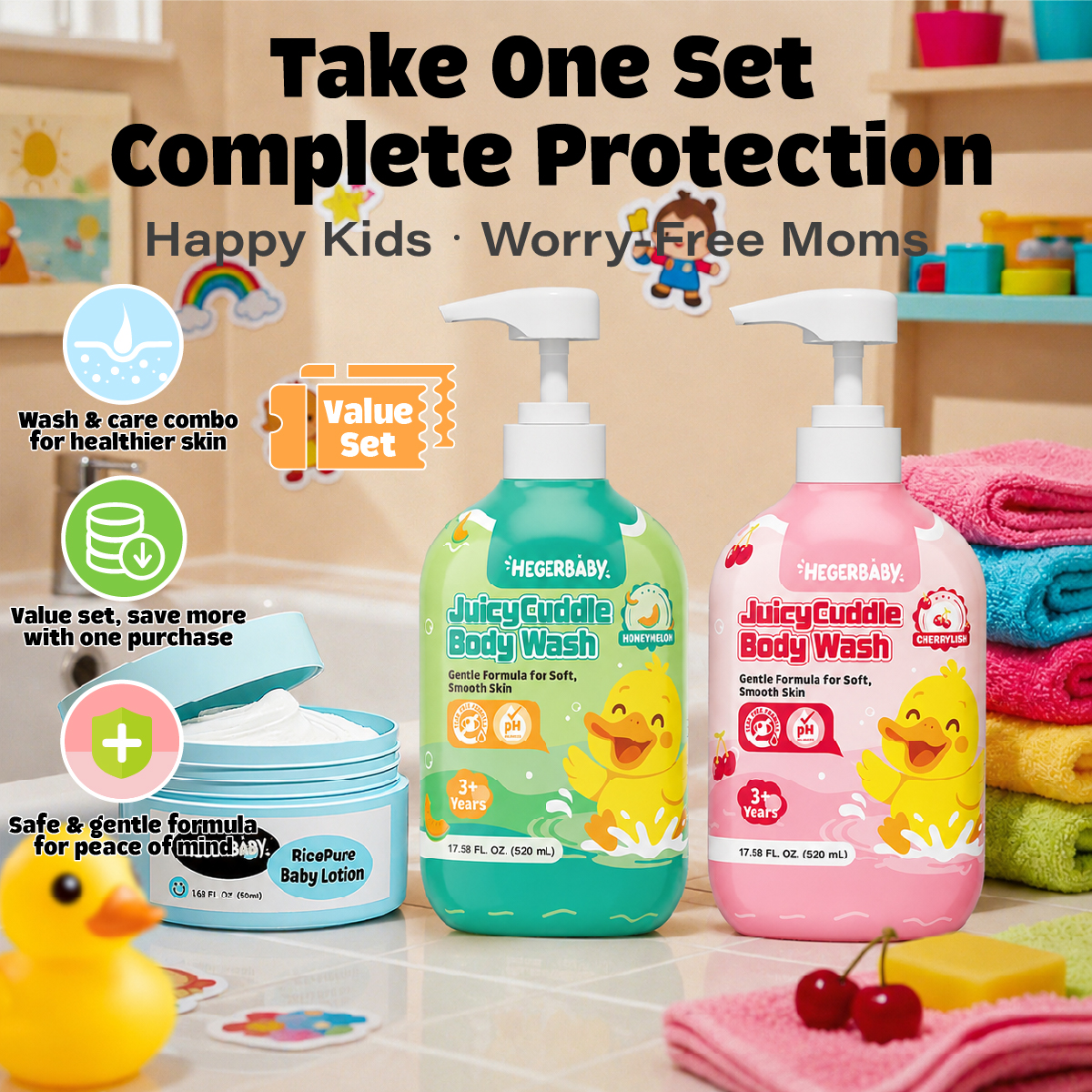 Hegerbaby Body Wash (Cherry & Melon) + Baby Lotion - Soothe Prickly ...