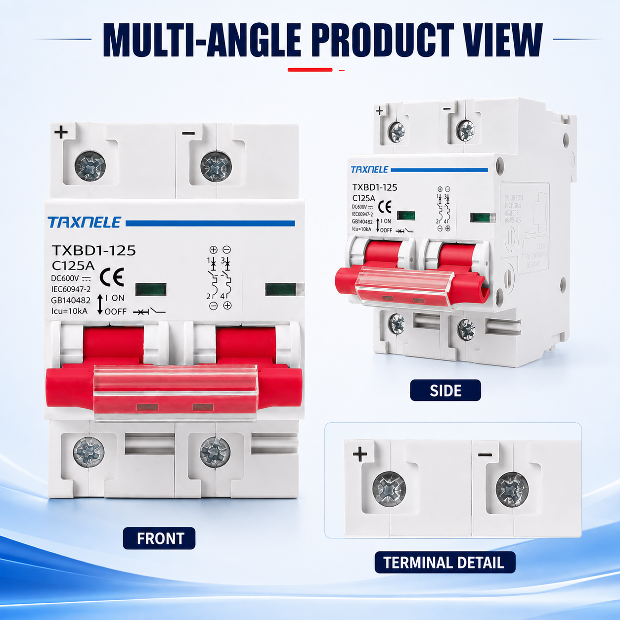 TAXNELE 2P DC 600V Solar Mini Circuit Breaker Switch 125A 100A 80A AC ...