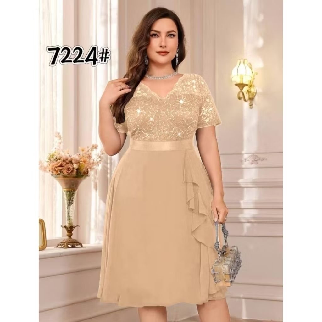 7224/7227 ASY CASUAL V-NECK LACE DRESS (FIT TO L/XL) | Shopee Philippines