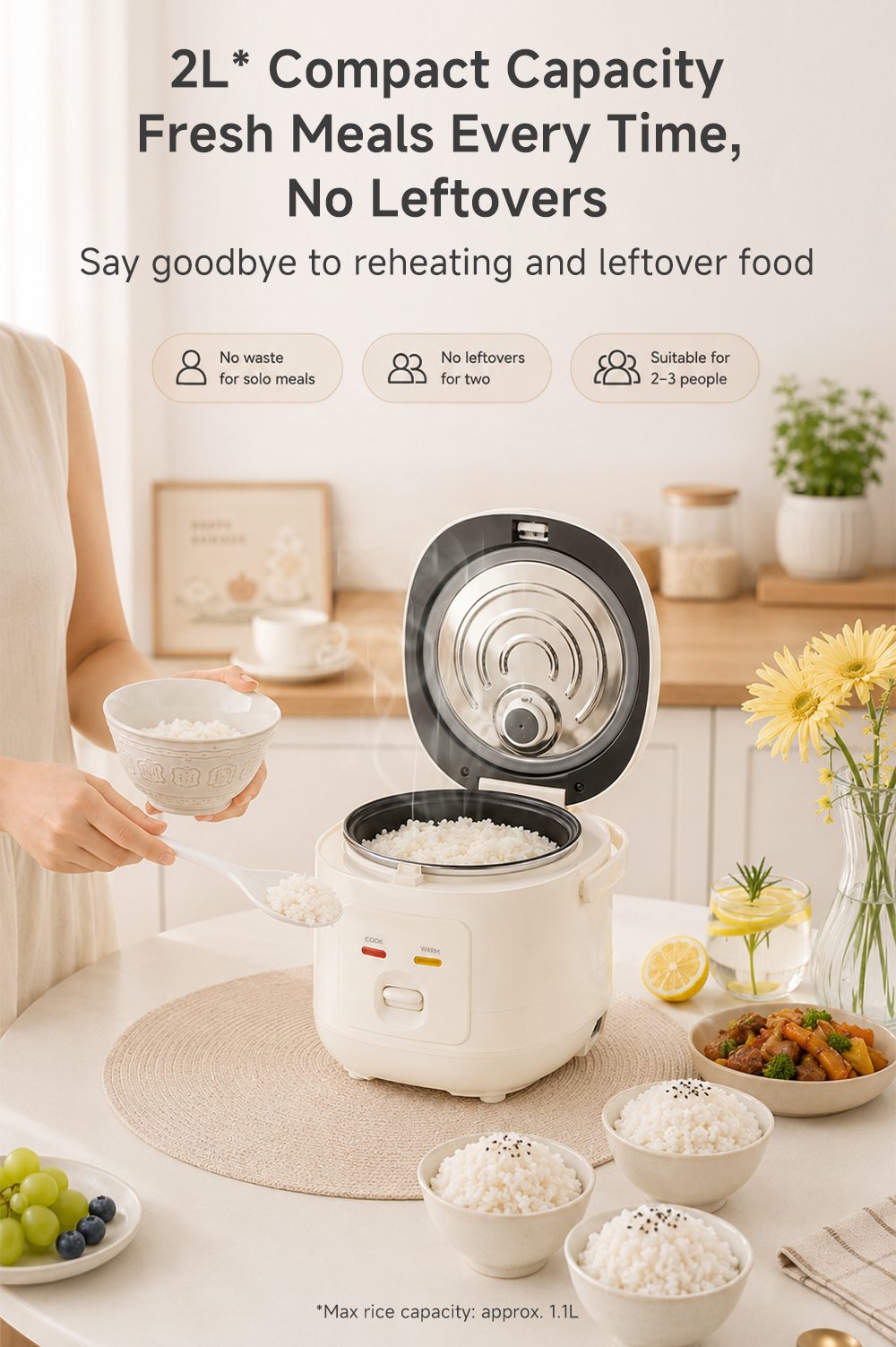 Simplus 2L Rice Cooker Mini Compact Home Use Non-Stick Inner Pot Steam ...