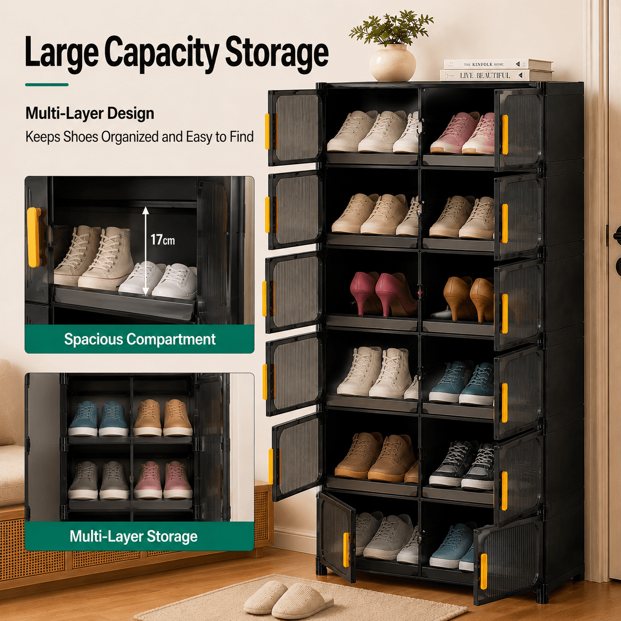 SALVO Stackable Shoe Cabinet Double Door Dustproof Plastic Shoe Rack ...