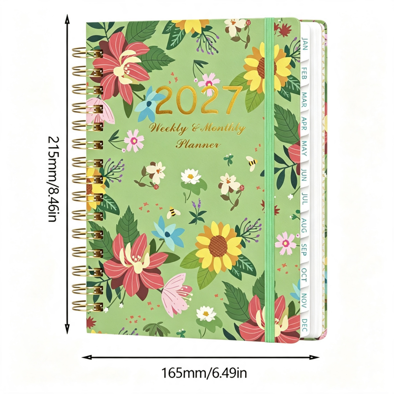 2027 Planner Plant flowers HardCover Weekly Monthly A5 Notebook 100gsm ...