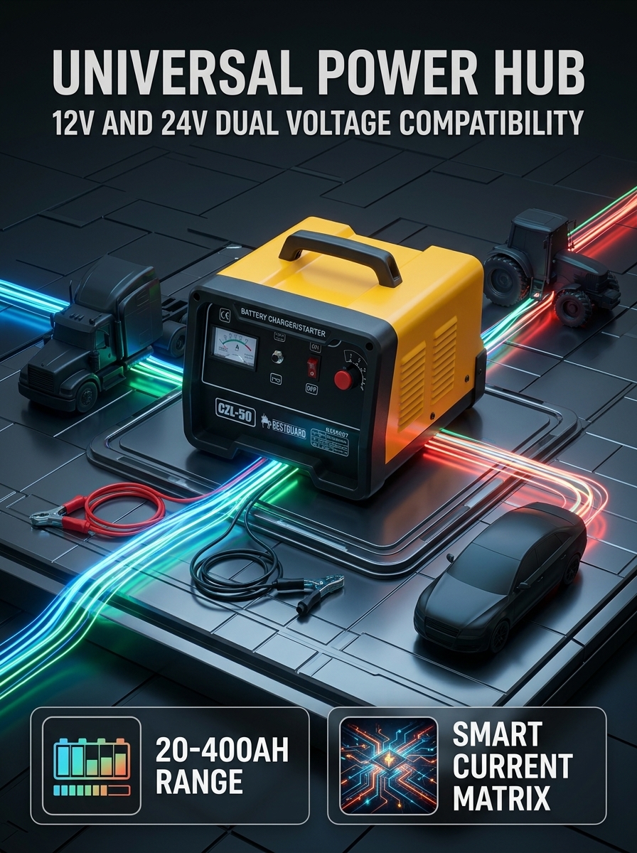 BESTGUARD Dual‑Voltage 12V 24V Battery Charger & Starter Overload ...
