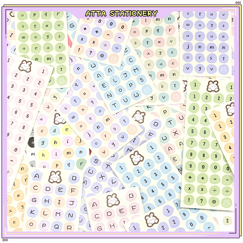 12PCS Cute Rabbit Sticker Alphabet And Number Set Sticker Journal 