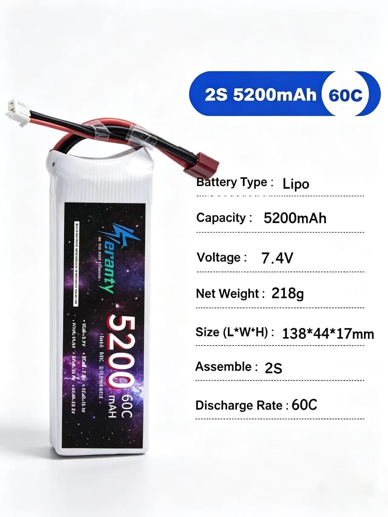 TERANTY 2S 7.4V 5200mAh 60C LiPo Battery for RC Car RC Truck RC Crawler ...