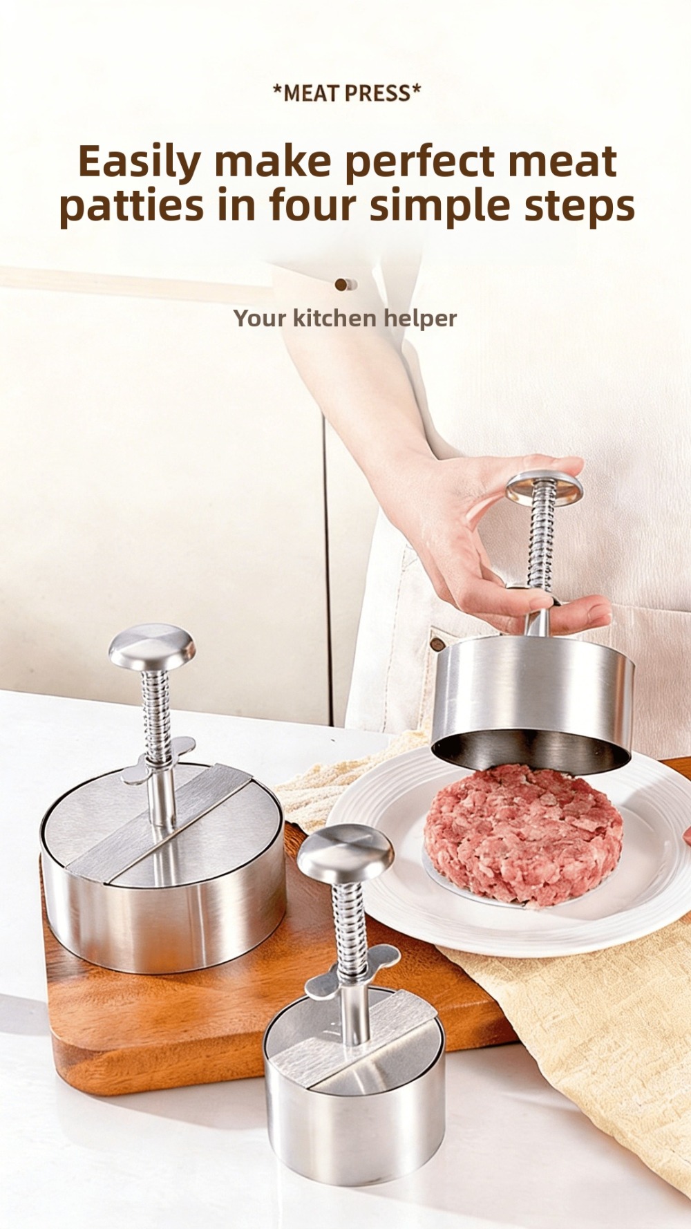 Stainless Steel Burger Patty Molder Press Kitchen Tool for Hamburger ...