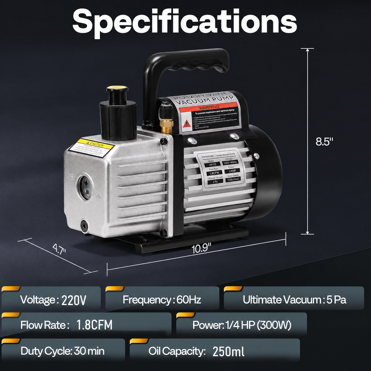 Rotary Vane Vacuum Pump 1/4hp VP115 Single Stage (1.8CFM) | Shopee ...