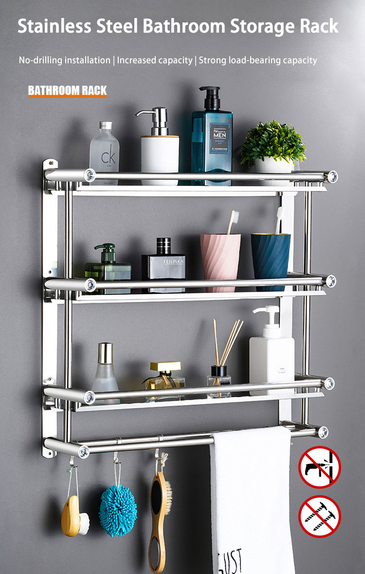 Stainless Steel Bathroom Shelf 2/3 Layers Towel Rack Wall Mounted ...