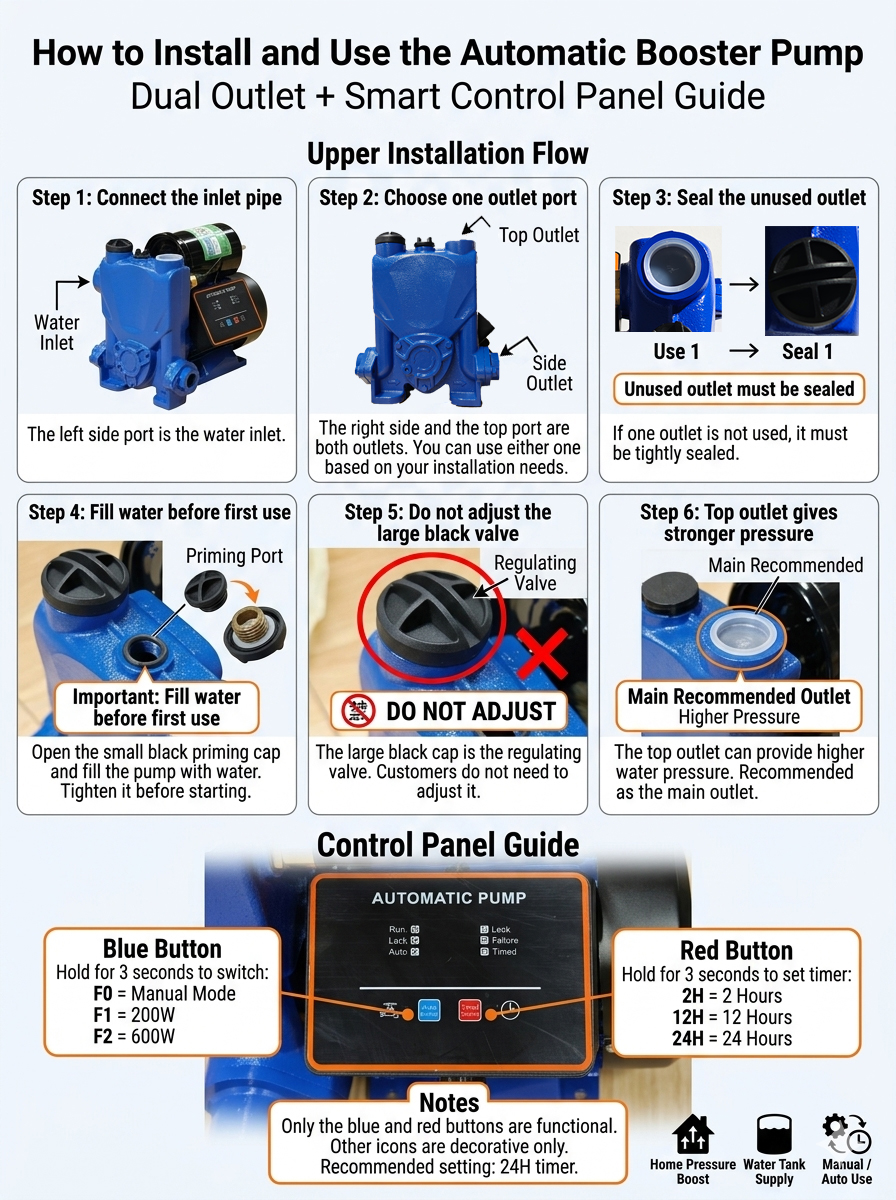 REAIM Automatic Booster Pump Jet Pump Jetmatic Water Pump 370W/600W ...