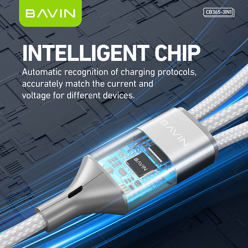 BAVIN CB365 3-in-1 Fast Charging Cable Nylon Braided 3A 480Mbps Data ...