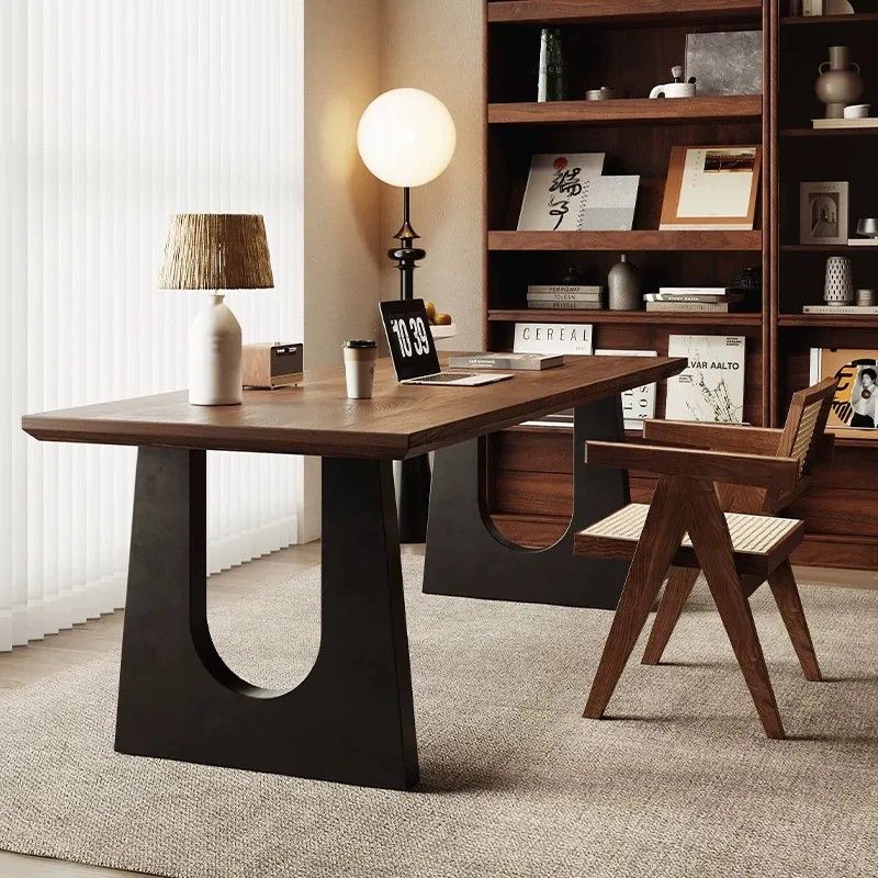 Solid Wood DiningTable 6-8 Rectangle Black Steel Legs Walnut Kitchen ...