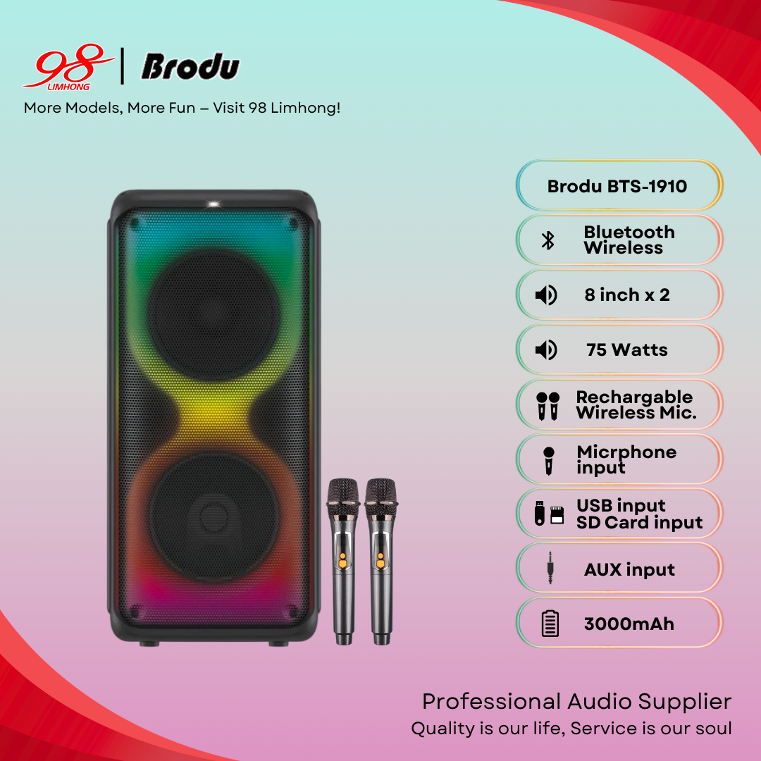 Speaker BTS-1910 Brodu Dual 8 inch Bluetooth Speaker With 2 ...