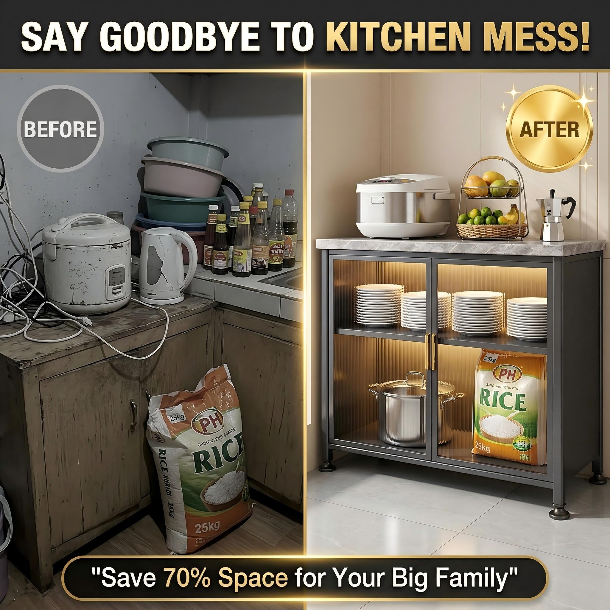 Kitchen Cabinet Marble Look Countertop Sideboard Pantry Storage Cabinet ...