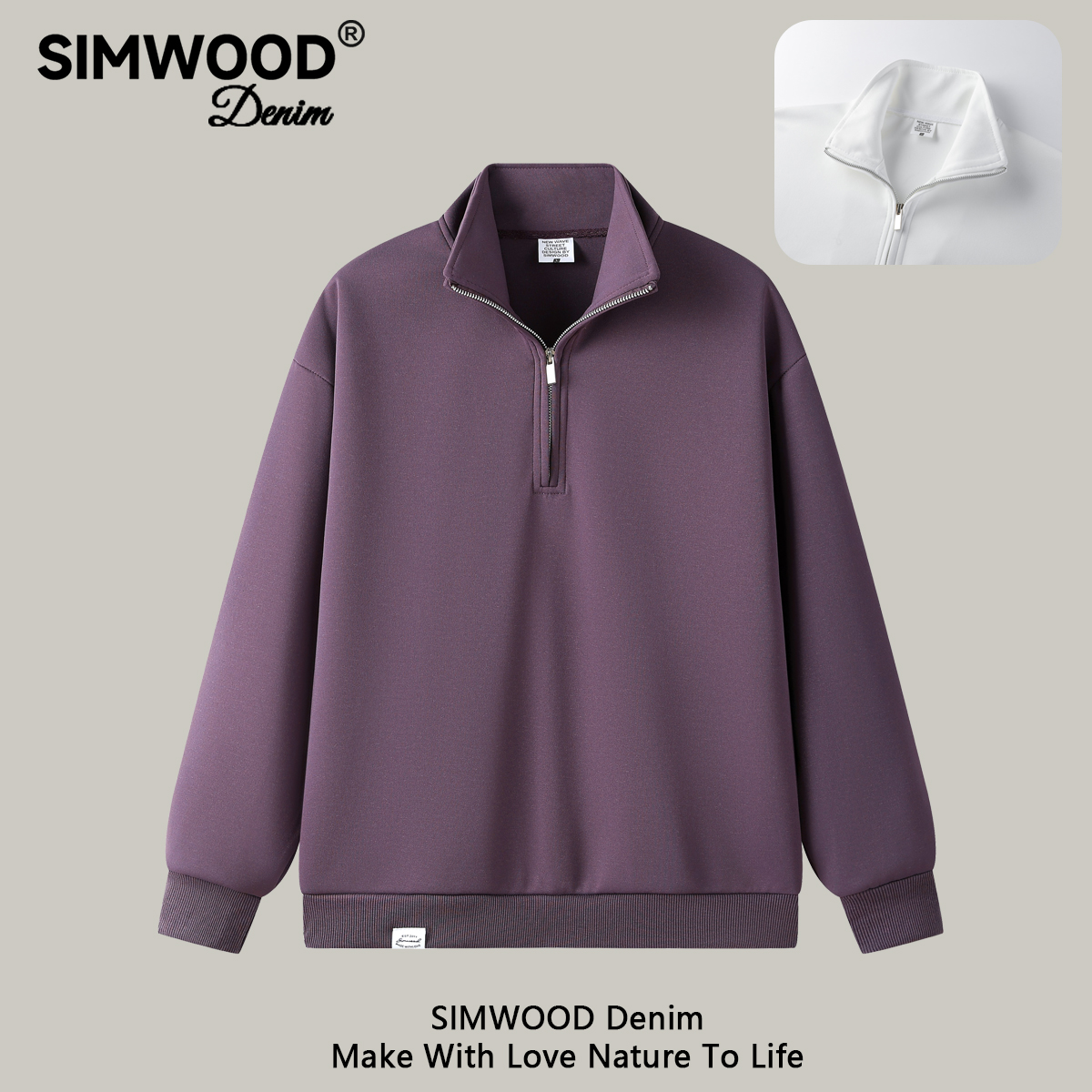 SIMWOOD Half-Zipper Sweatshirt Unisex Men and Women Plain Color B ...