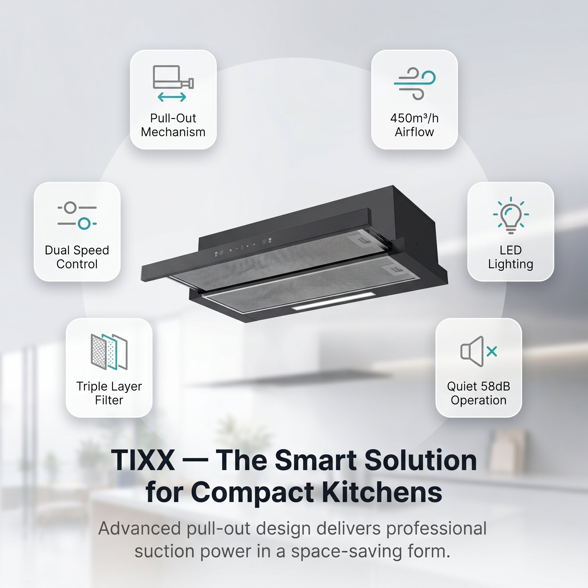 XTTX&TIXX Range Hood Pull-out Design 15m³/min Strong Suction Touch ...