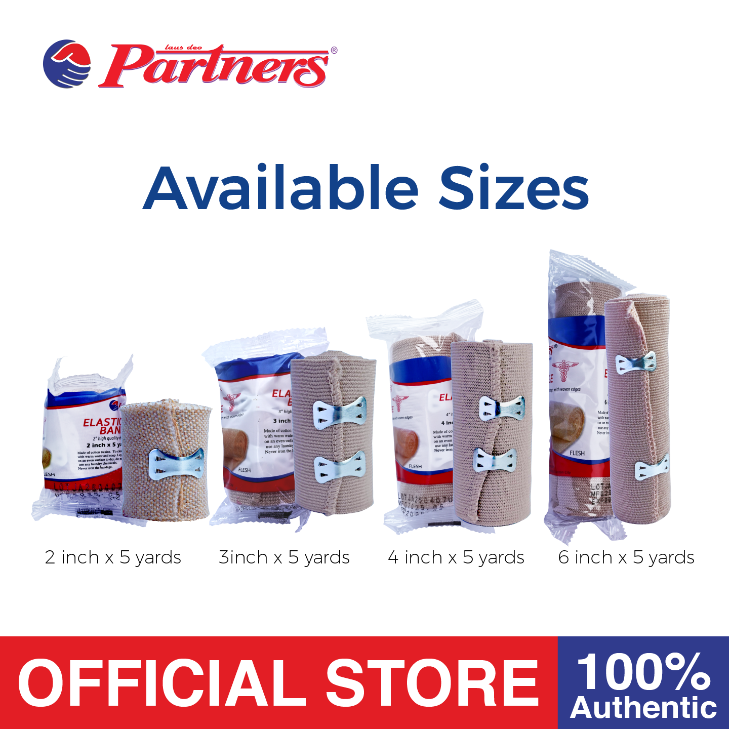 Partners Elastic Bandage 2 inch x 5 yards with Hook Closure (12PCS ...