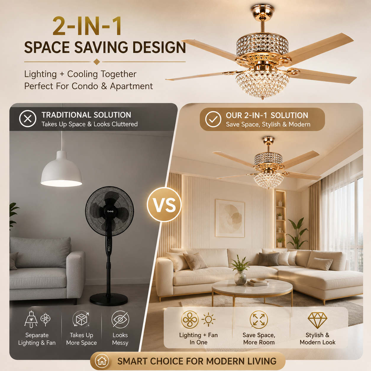 Crystal Ceiling Fan with Light Silent Motor 24W 3 Color LED Remote ...