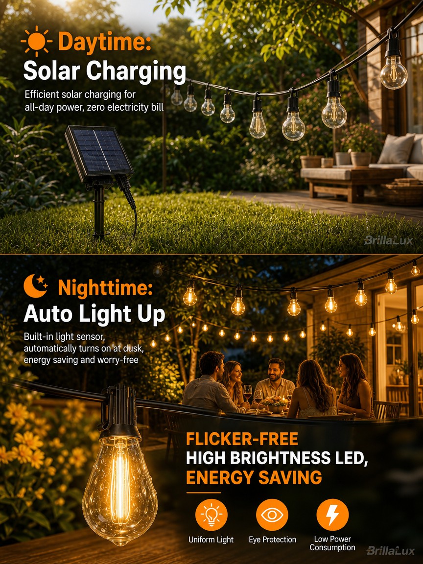 Solar String Lights Outdoor Waterproof String Lights ST38/G40 LED light ...