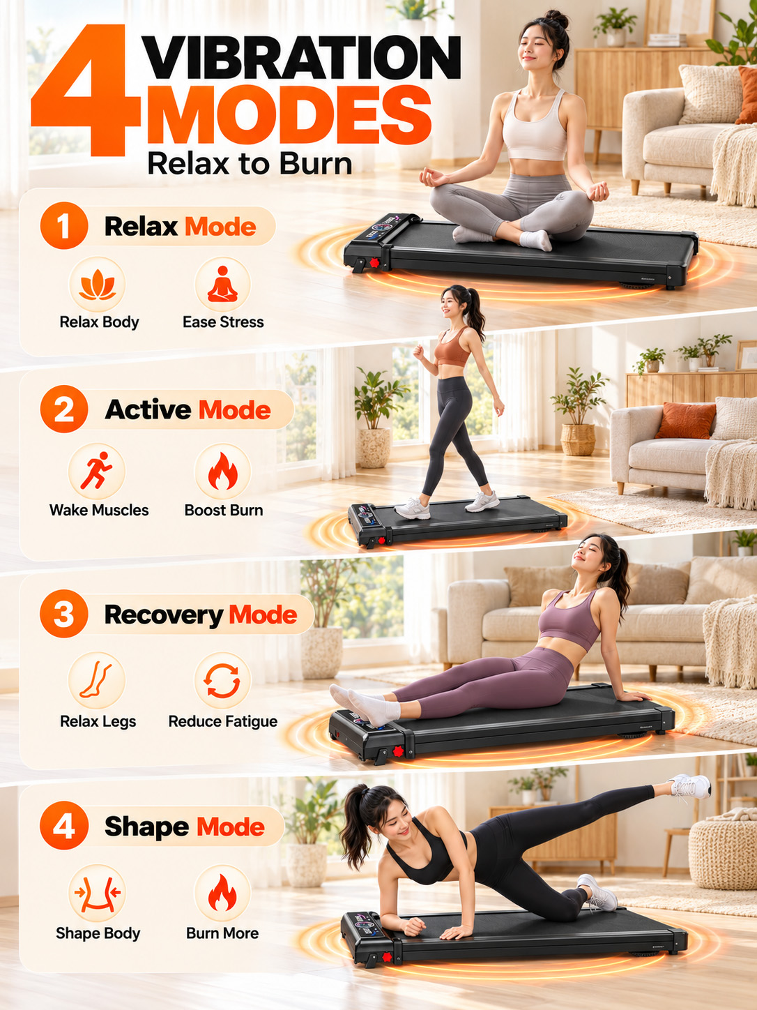 Walking Vibration Pad Electric Treadmill Portable Fat Burning Incline ...