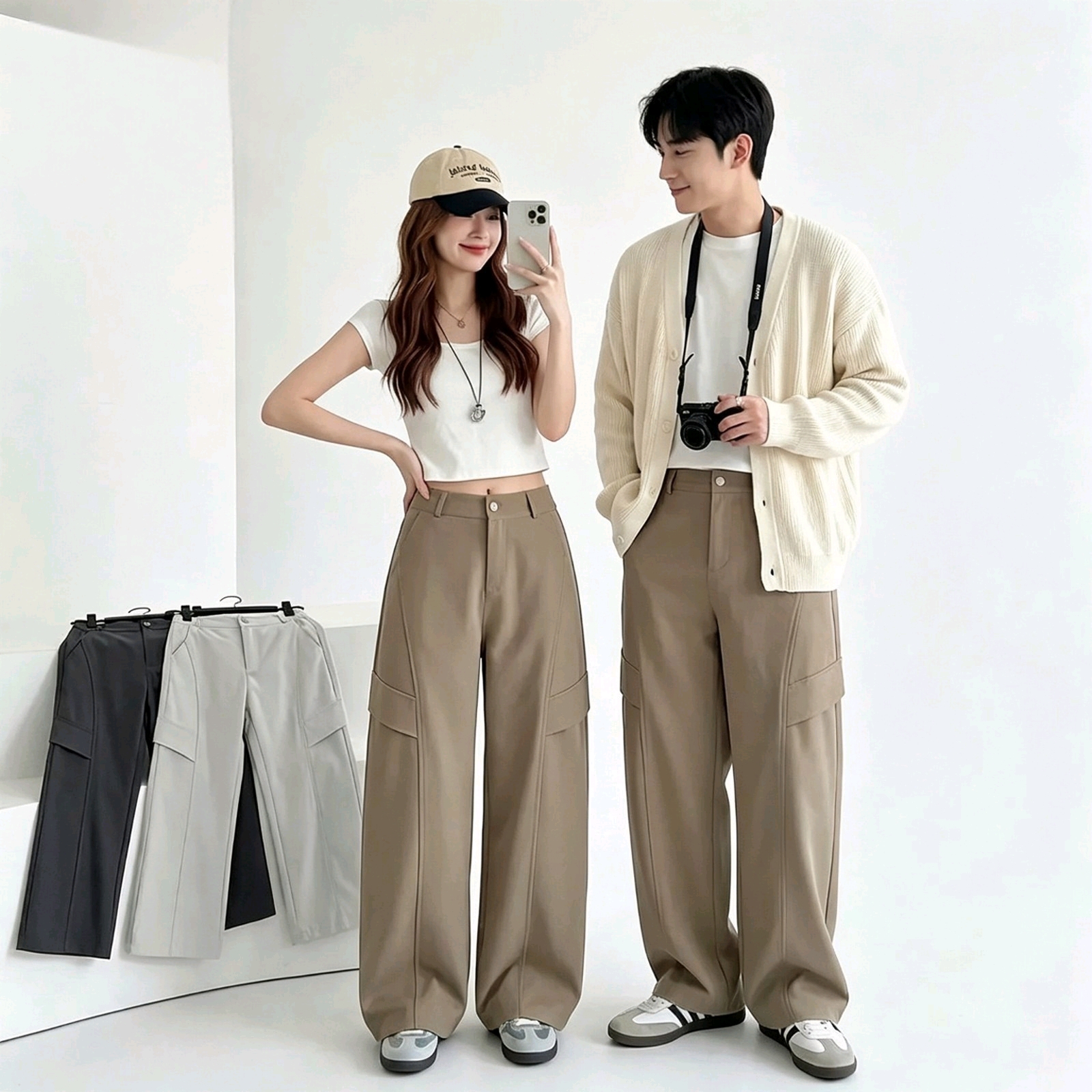 Unisex Barrel Cargo Pants | New Pattern Cotton Blend Wide Leg Pants ...