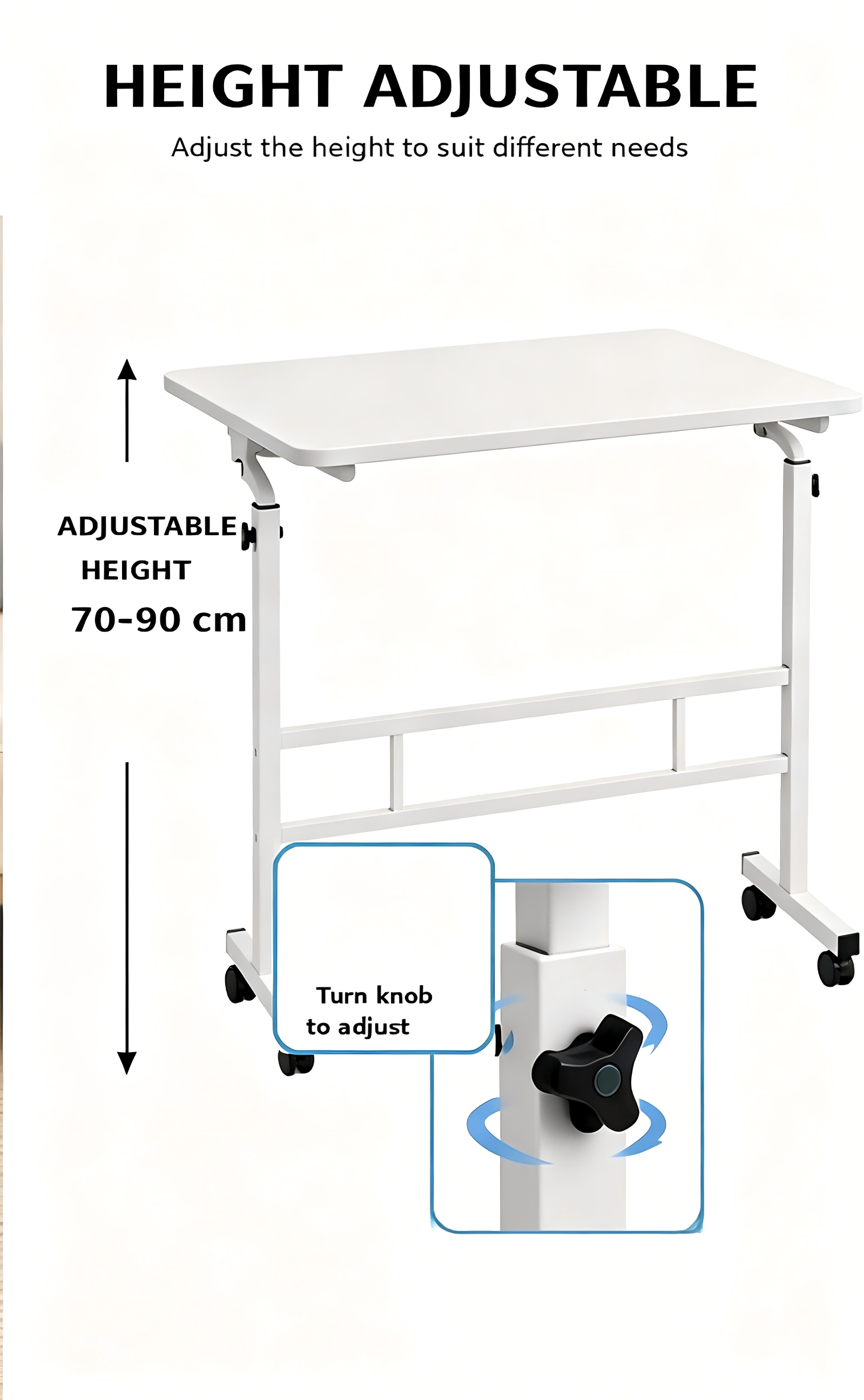 Height Adjustable Foldable Bedside Study Table, Solid Wood Laptop ...