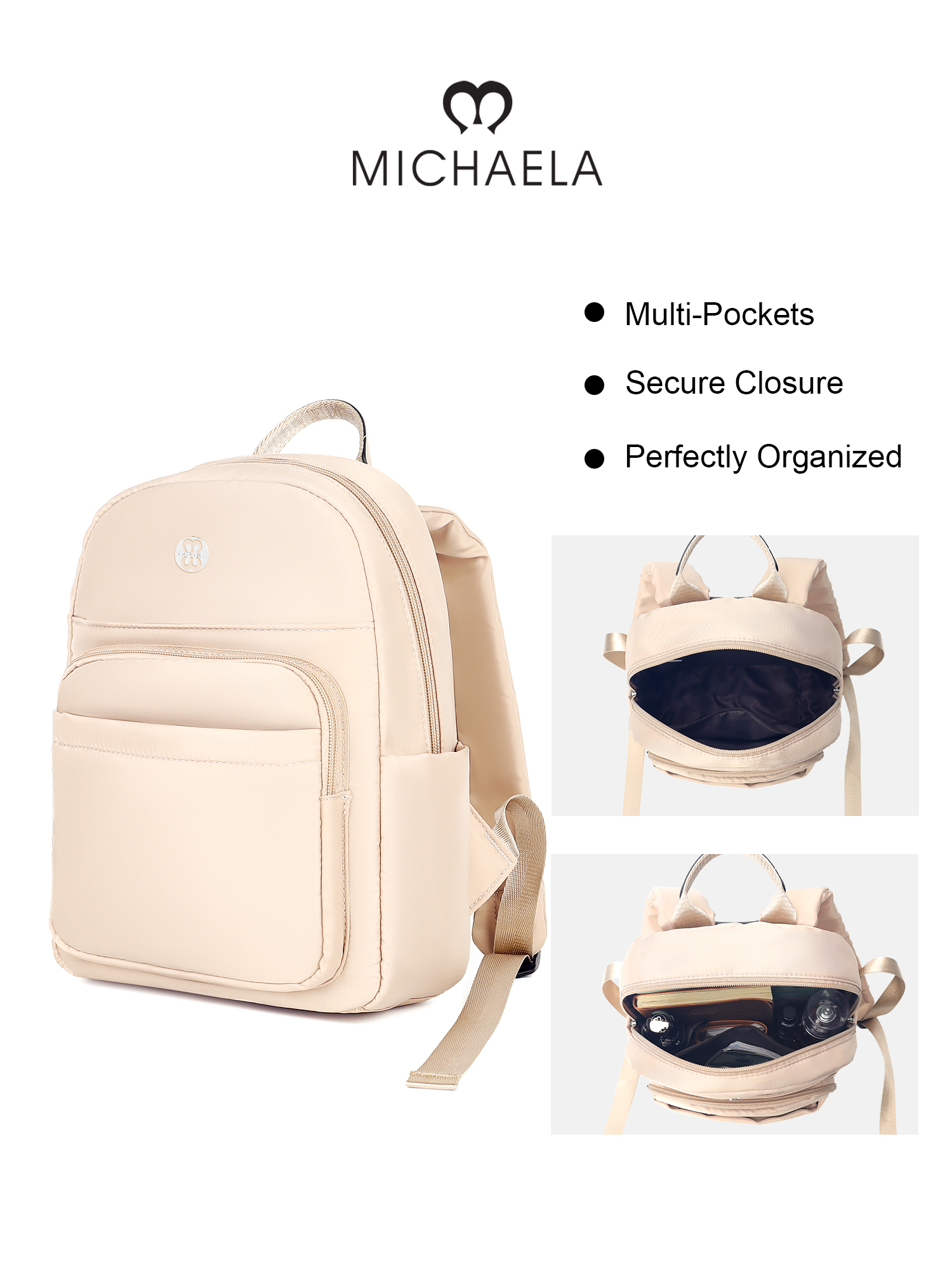 MICHAELA Stylish Campus Backpack Thick Re-Nylon Multi-Pockets for ...